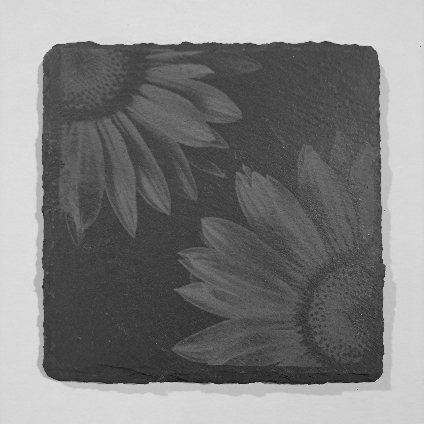 Laser engraved sunflower slate coasters